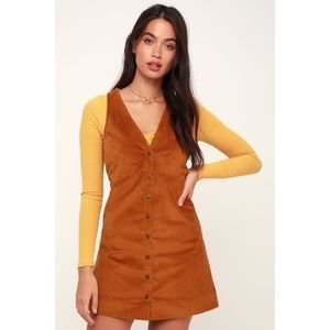 Free People Rust Brown Corduroy Pinafore Dress